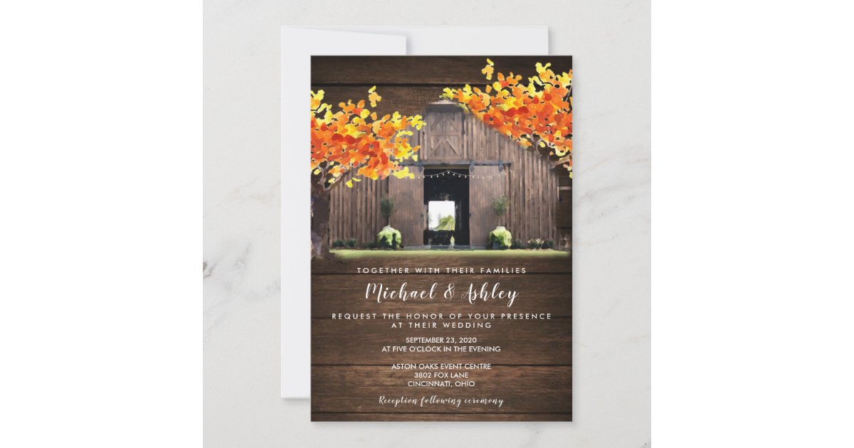 Autumn Fall Rustic Barn Country Wedding Invitation | Zazzle