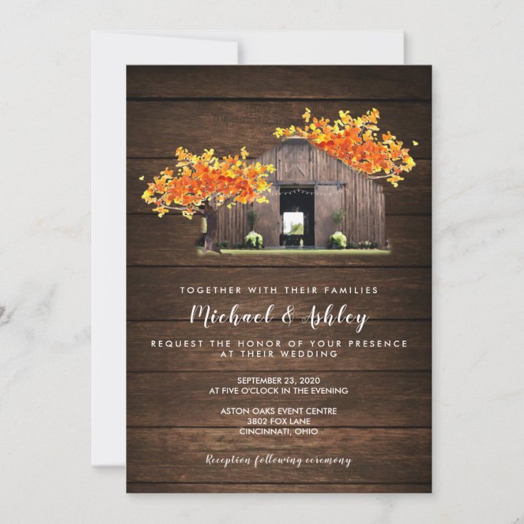 Autumn Fall Rustic Barn Wedding Invitation | Zazzle