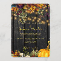 Autumn fall rustic barn wood floral wedding invitation