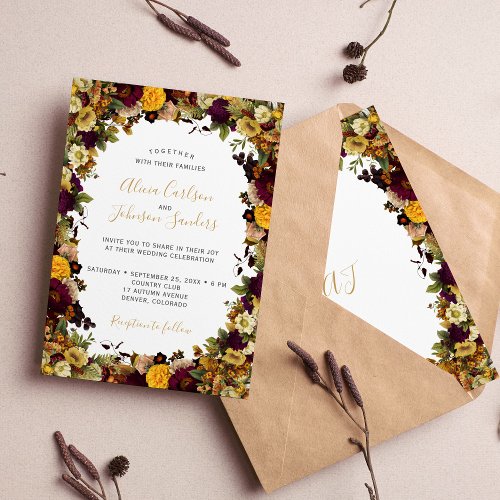 Autumn fall rustic botanical floral wedding invitation