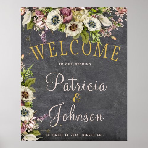 Autumn fall rustic chalkboard wedding welcome sign