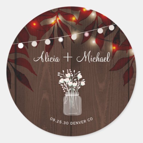 Autumn fall rustic country  barn wood wedding classic round sticker