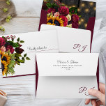 Autumn fall rustic elegant burgundy floral wedding envelope<br><div class="desc">Fall elegant rustic sunflower and roses bouquet monogrammed wedding envelope with dark brown barn wood liner.                Matching invotation and stationery available in the collection.</div>