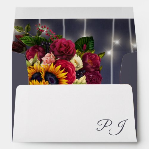 Autumn fall rustic elegant floral navy wedding envelope