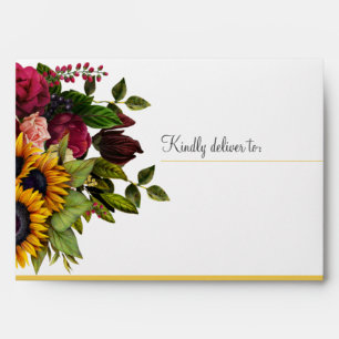 Autumn fall rustic elegant gold floral wedding envelope