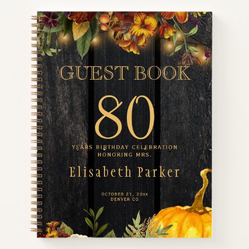 Autumn fall rustic floral 80 years guest book