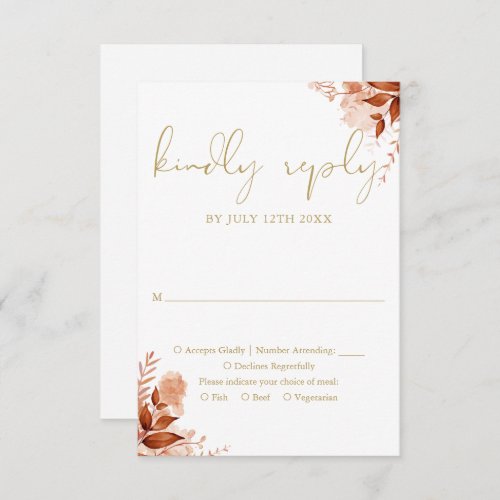 Autumn Fall Rustic Floral Chic Gold Wedding RSVP Card