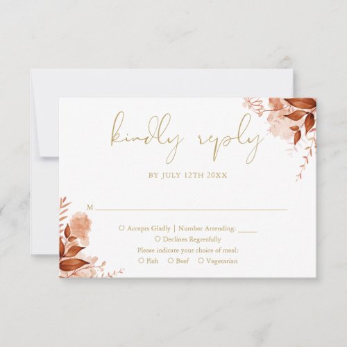 Autumn Fall Rustic Floral Elegant Gold Wedding RSVP Card