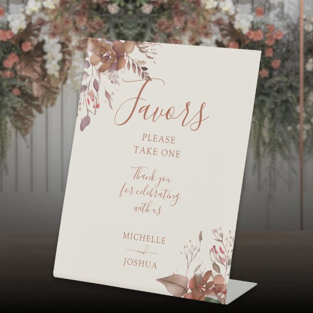 Autumn Fall Rustic Floral Elegant Script Favors Pedestal Sign (Autumn Fall Rustic Floral Elegant Script Favors Pedestal Sign)