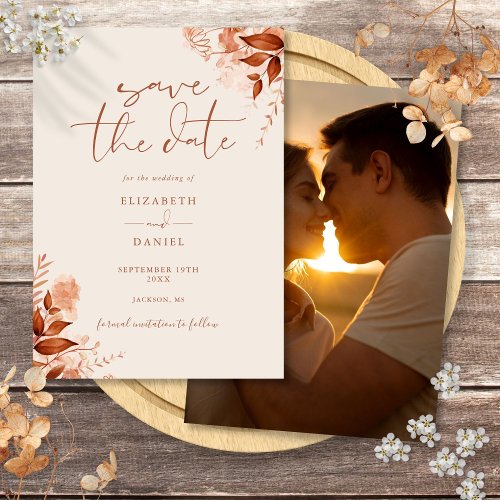 Autumn Fall Rustic Floral Photo Wedding Save The Date