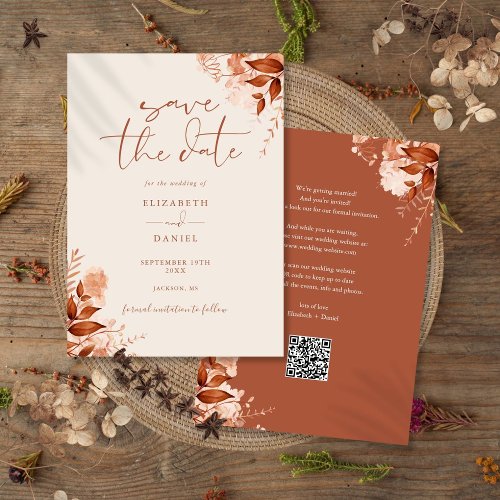 Autumn Fall Rustic Floral QR Code Wedding Save The Date