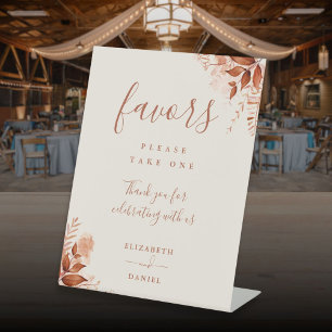 Autumn Fall Rustic Floral Script Favors Pedestal Sign