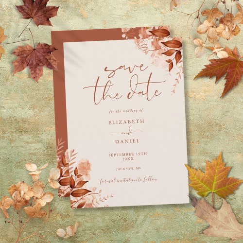 Autumn Fall Rustic Floral Script Wedding Save The Date