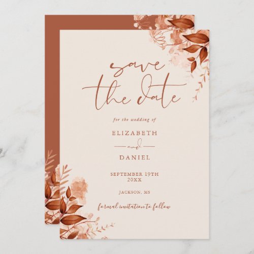 Autumn Fall Rustic Floral Script Wedding Save The Date