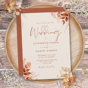 Autumn Fall Rustic Floral Terracotta Wedding Invitation