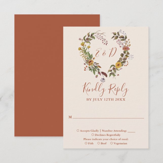 Autumn Fall Rustic Floral Terracotta Wedding RSVP Card (Front/Back)