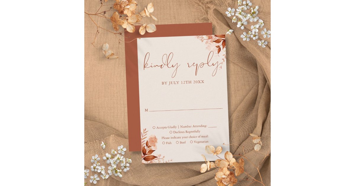 Autumn Fall Rustic Floral Terracotta Wedding RSVP Card | Zazzle