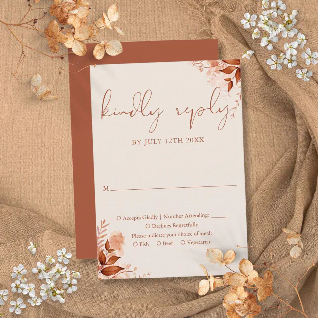 Autumn Fall Rustic Floral Terracotta Wedding RSVP Card | Zazzle