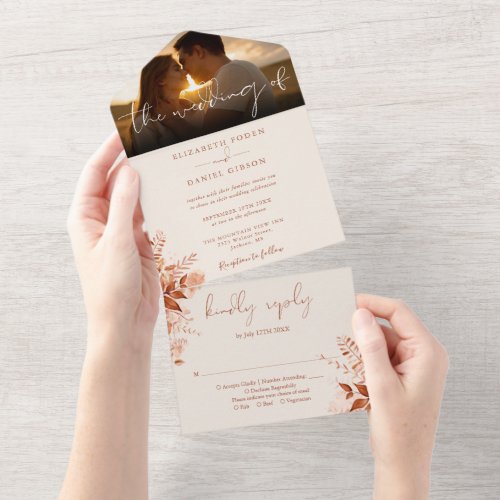 Autumn Fall Rustic Floral Wedding Photo All In One Invitation