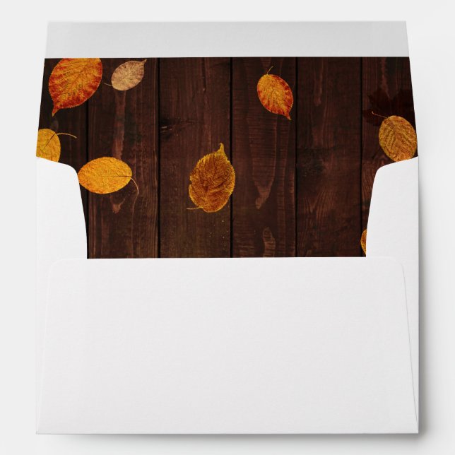 Autumn Fall Rustic Golden Leaves on Wood Envelope (Back (Bottom))