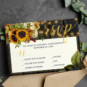 Autumn fall rustic harvest barn wood wedding RSVP card