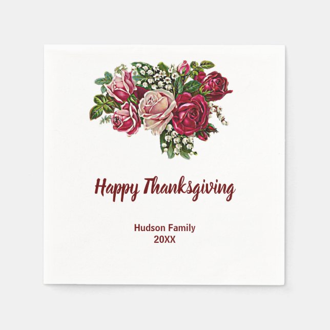 Autumn Fall Rustic Maroon Roses Thanksgiving  Napkins (Front)