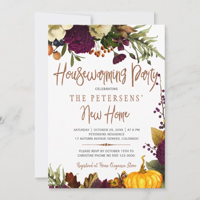 Autumn fall rustic modern typography housewarming announcement (Front)