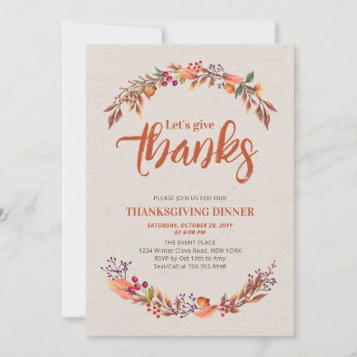 AutumnFall Rustic Thanks giving dinner invitation