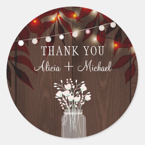 Autumn fall rustic wedding thank you personalized classic round sticker