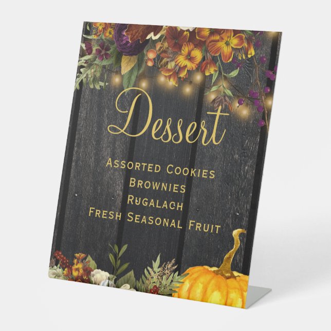 Autumn fall rustic wood wedding dessert sign (Front)