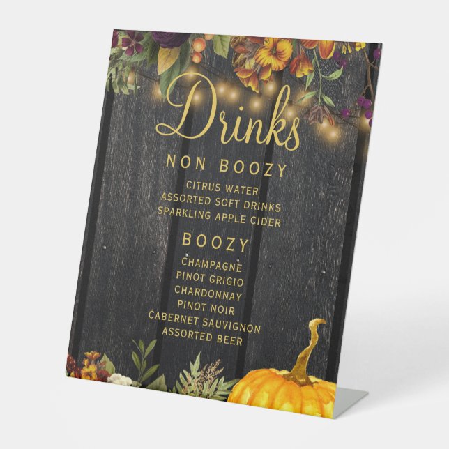 Autumn fall rustic wood wedding dessert sign (Front)