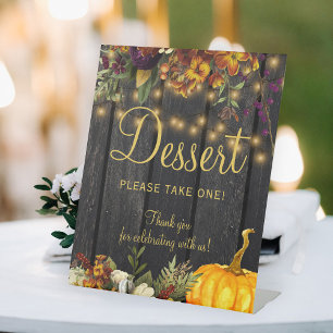 Autumn fall rustic wood wedding dessert sign
