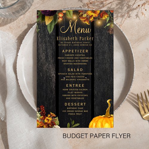 Autumn fall rustic wood wedding menu flyer