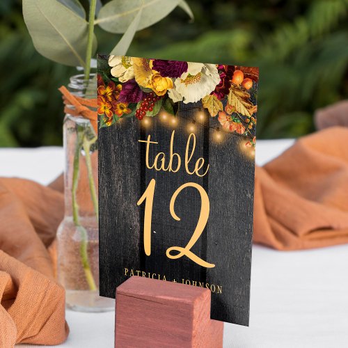 Autumn fall rustic wood wedding table number