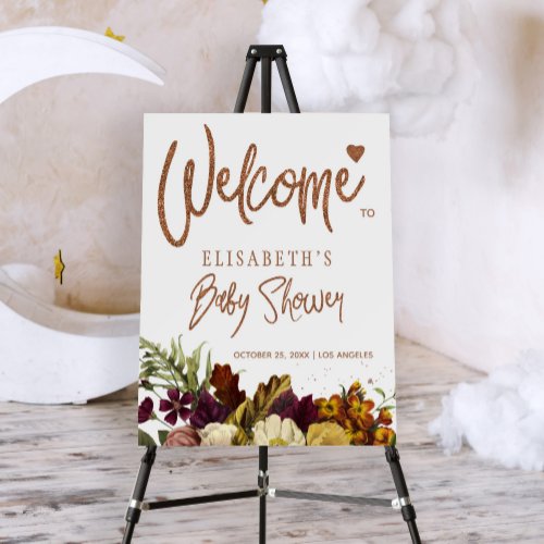 Autumn fall rusty floral baby shower welcome sign