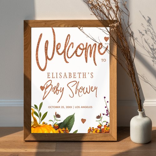 Autumn fall rusty floral baby shower welcome sign