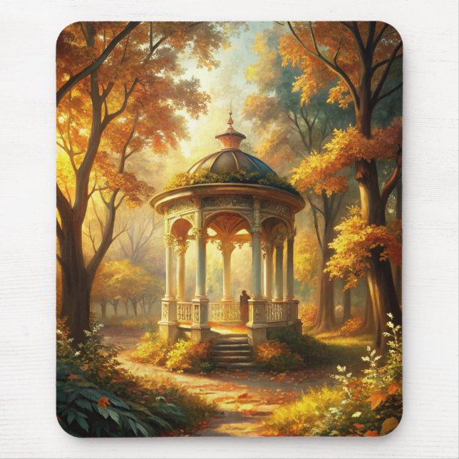 Autumn Fall Scene With Gazebo Mouse Pad (Front)