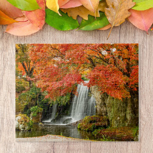 Autumn Fall Scenic View Waterfall and Creek Jigsaw Puzzle