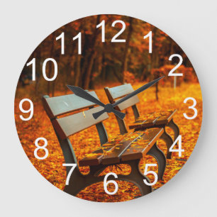 Autumn Fall Season Park Bench Wall Clock