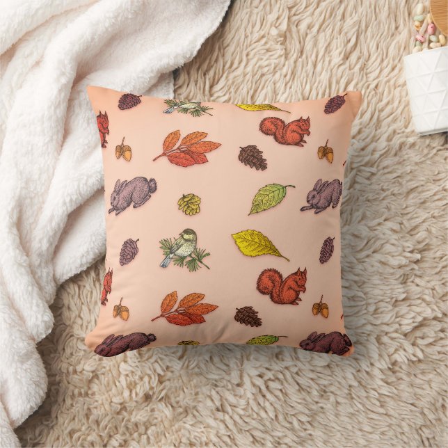  Autumn Fall Season Pattern, Animal Nature Trend Throw Pillow (Blanket)
