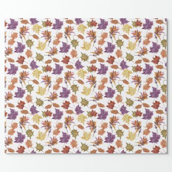 Autumn Fall Season Watercolor Leaves Wrapping Paper by bridalwedding at Zazzle
