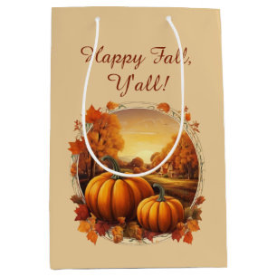 Autumn Fall Season's Pumpkin and Landscape Motif Medium Gift Bag