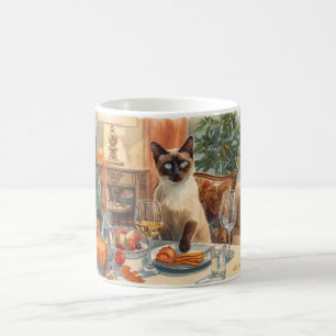 Autumn Fall Siamese Cat at dinner table Coffee Mug