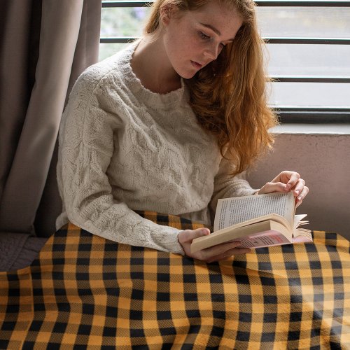 Autumn Fall Simple Orange Buffalo Check Fleece Blanket