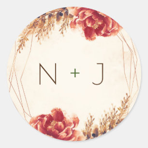 Autumn Fall Spice Floral Watercolor Wedding Classic Round Sticker