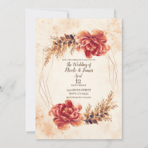 Autumn Fall Spice Floral Watercolor Wedding Invitation