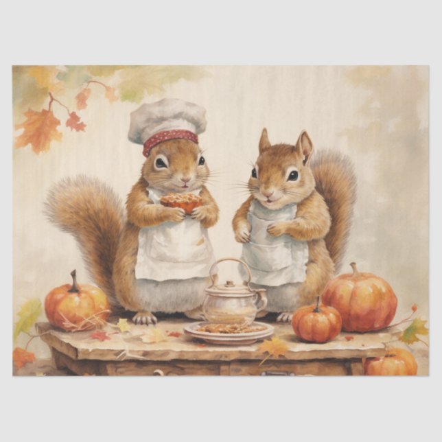 Autumn Fall Squirrels With Pumpkins Tissue Paper (Front)