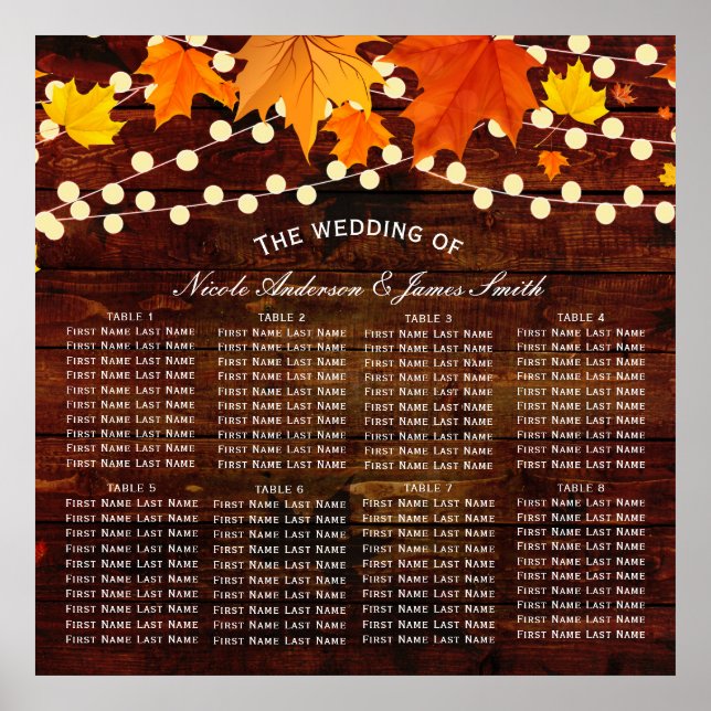 Autumn Fall String Lights Wood Rustic Wedding Seat Poster (Front)