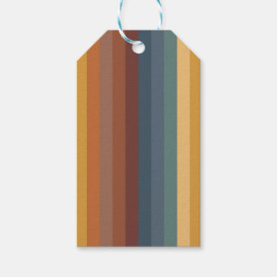 AUTUMN FALL STRIPES TEAL BLUE BROWN TAN GIFT TAGS