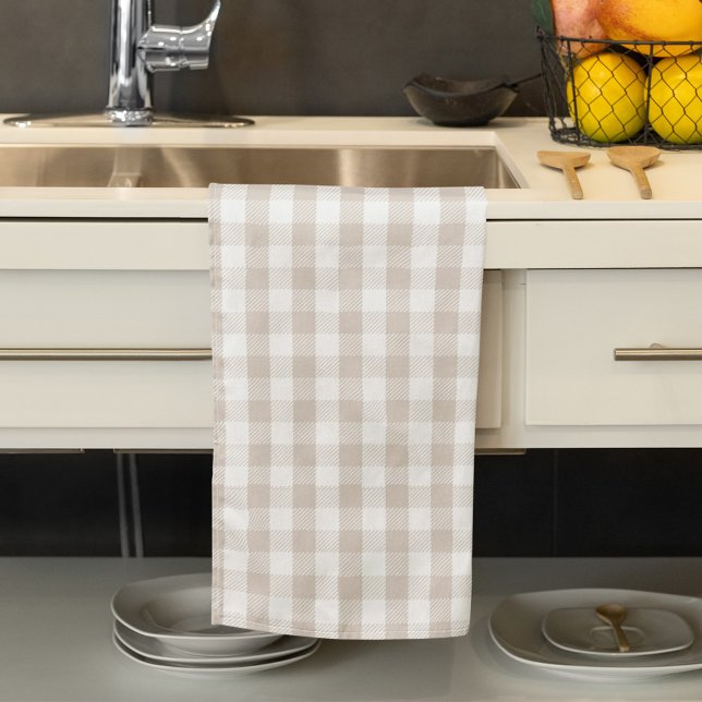 Autumn Fall Tan Buffalo Check Pattern Kitchen Towel (Simple tab buffalo check pattern kitchen towel)